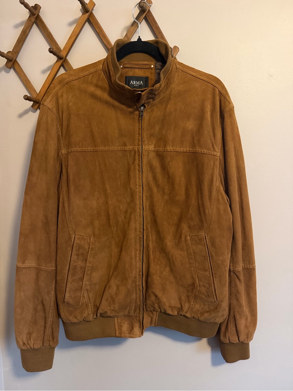 ARMA MEN Genuine Suede Leather Full Zip Bomber Jacket Brown medium fit